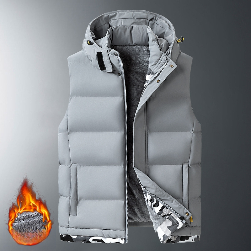 Плюс размер есенно-зимно пухено памучно яке за мъже с подвижна качулка, спортно памучно облекло, агнешко кадифено облекло, жилетка, яке с защита от студ, удебеляване