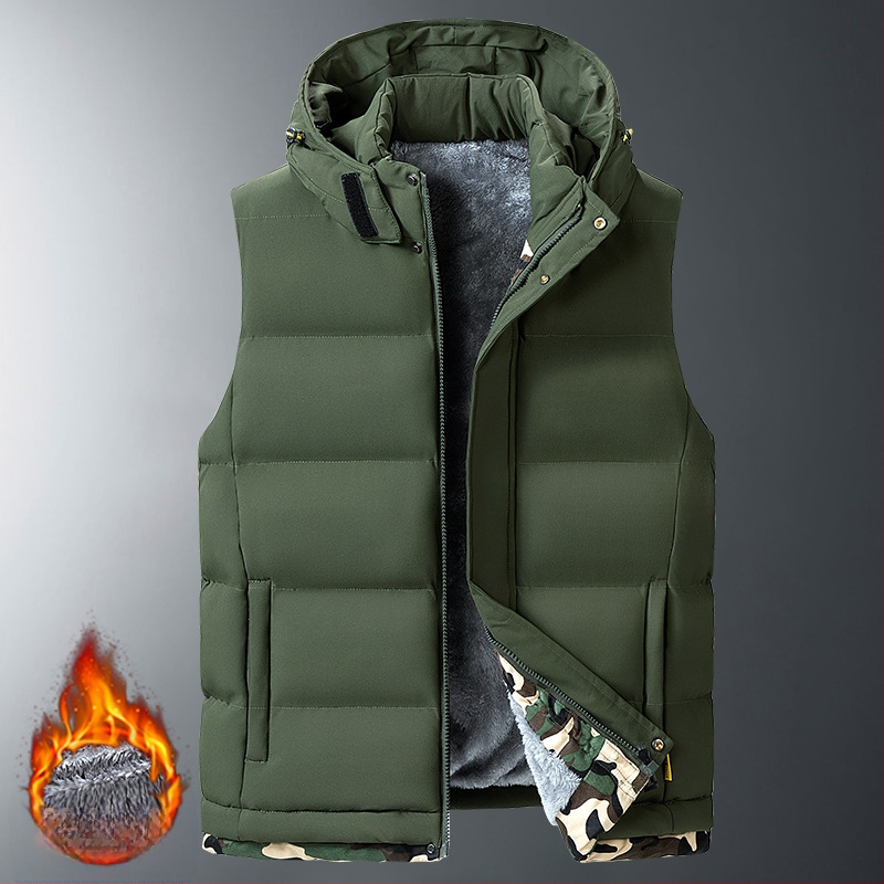 Плюс размер есенно-зимно пухено памучно яке за мъже с подвижна качулка, спортно памучно облекло, агнешко кадифено облекло, жилетка, яке с защита от студ, удебеляване