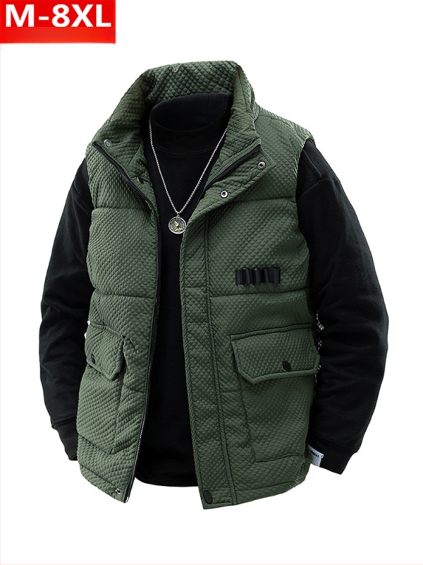 Žiemos madinga vyriška sustorinta šilta apykakle medvilninė liemenė, putli, didelio dydžio, plius stora laisva pečių striukė be rankovių