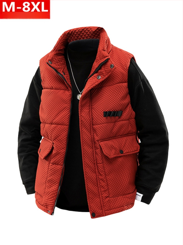 Žiemos madinga vyriška sustorinta šilta apykakle medvilninė liemenė, putli, didelio dydžio, plius stora laisva pečių striukė be rankovių