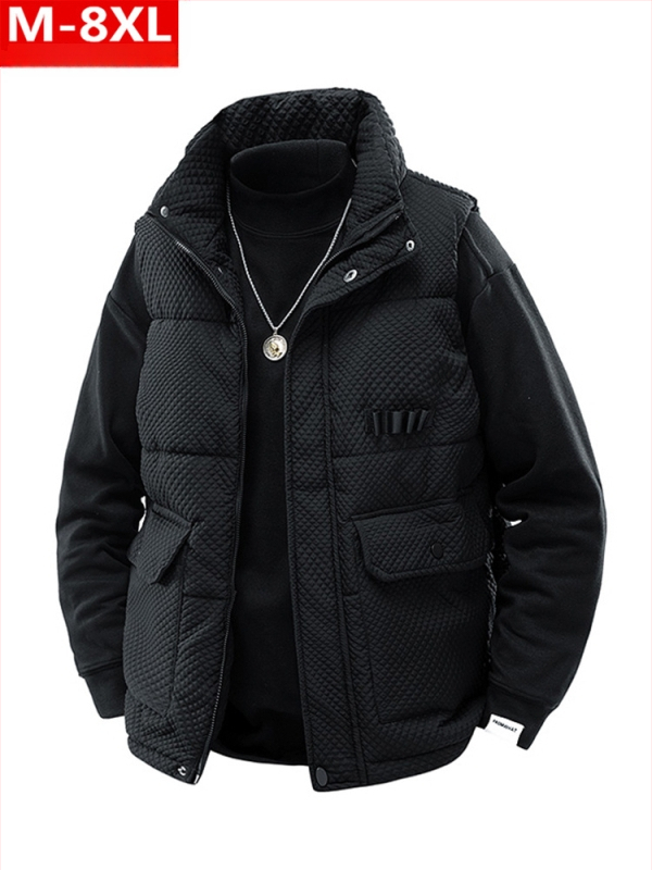 Žiemos madinga vyriška sustorinta šilta apykakle medvilninė liemenė, putli, didelio dydžio, plius stora laisva pečių striukė be rankovių