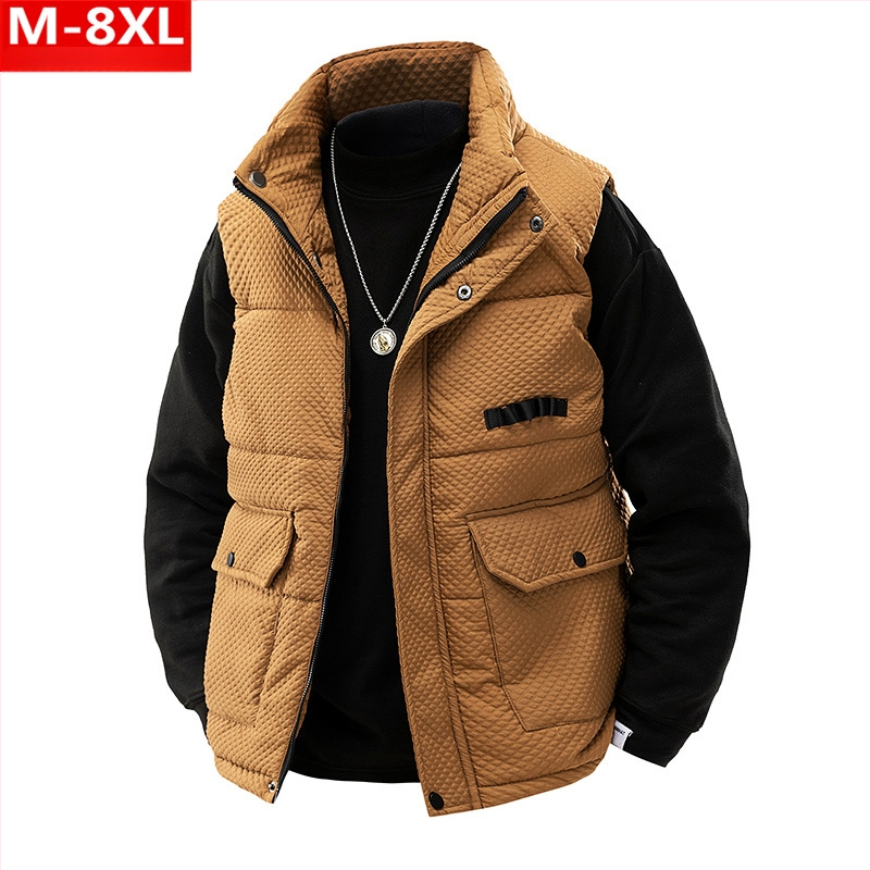 Žiemos madinga vyriška sustorinta šilta apykakle medvilninė liemenė, putli, didelio dydžio, plius stora laisva pečių striukė be rankovių