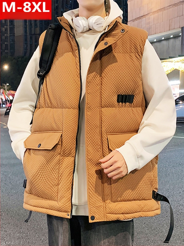 Žiemos madinga vyriška sustorinta šilta apykakle medvilninė liemenė, putli, didelio dydžio, plius stora laisva pečių striukė be rankovių