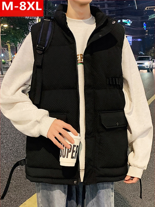 Žiemos madinga vyriška sustorinta šilta apykakle medvilninė liemenė, putli, didelio dydžio, plius stora laisva pečių striukė be rankovių