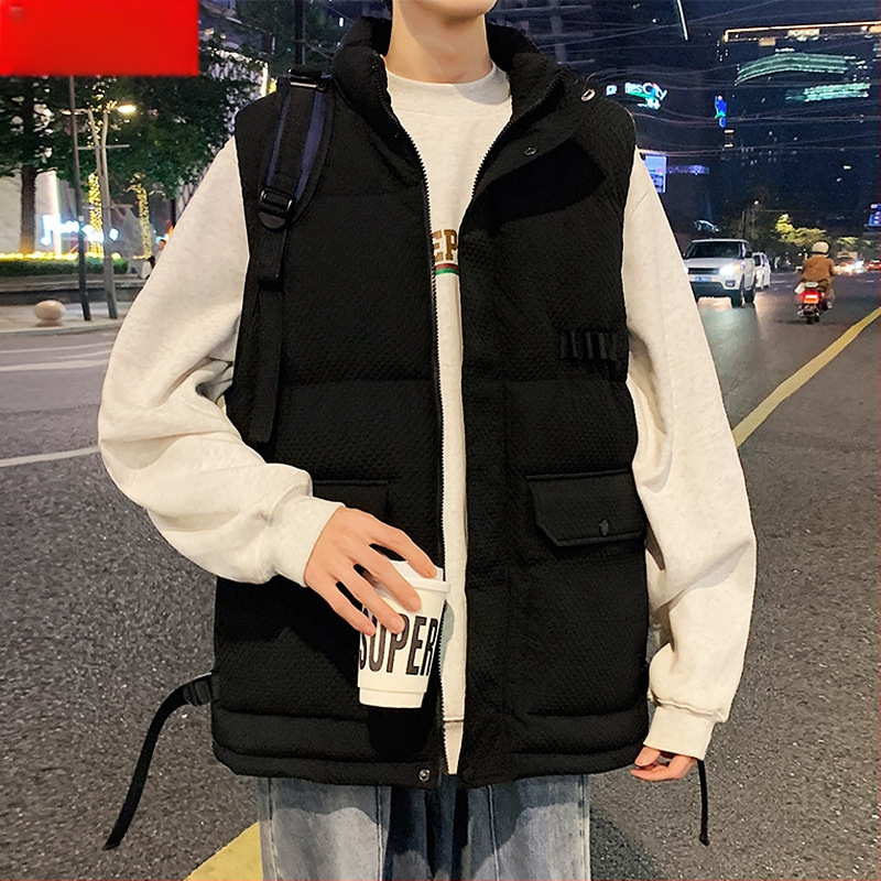 Žiemos madinga vyriška sustorinta šilta apykakle medvilninė liemenė, putli, didelio dydžio, plius stora laisva pečių striukė be rankovių