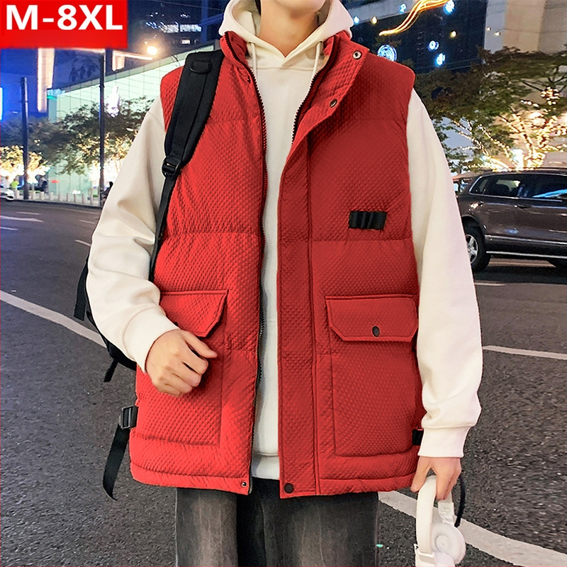 Žiemos madinga vyriška sustorinta šilta apykakle medvilninė liemenė, putli, didelio dydžio, plius stora laisva pečių striukė be rankovių