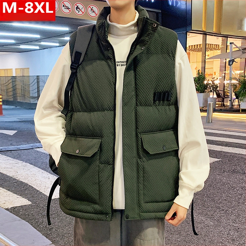 Žiemos madinga vyriška sustorinta šilta apykakle medvilninė liemenė, putli, didelio dydžio, plius stora laisva pečių striukė be rankovių