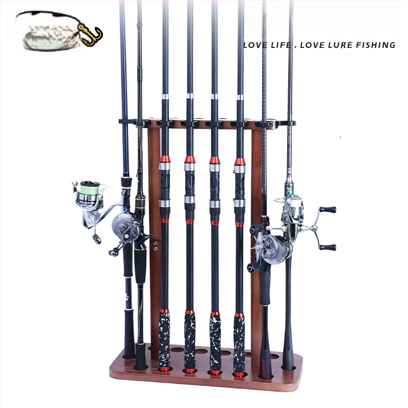 Medžio masyvo 8/14 padėčių ant grindų pastatomas meškerių stovas, meškerių laikymo lentyna be smūgių, naujas produktas, skirtas naudoti visoje šalyje