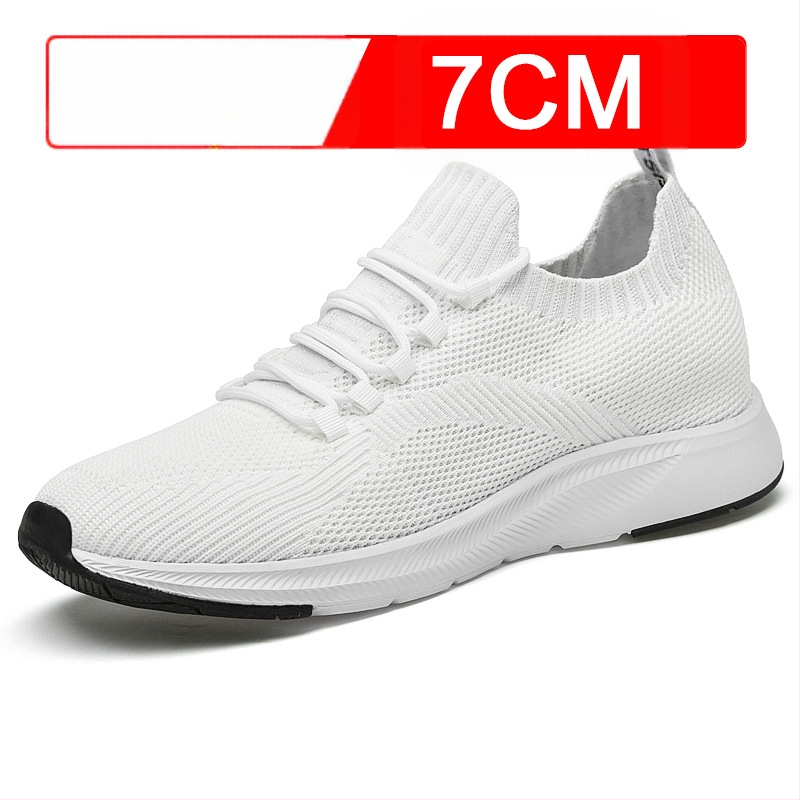 Suvised nähtamatud kõrgust suurendavad meeste kingad 7cm hingavast lendava kootud võrgust kõrgust suurendavad kingad meeste valged tossud vabaaja lauakingad