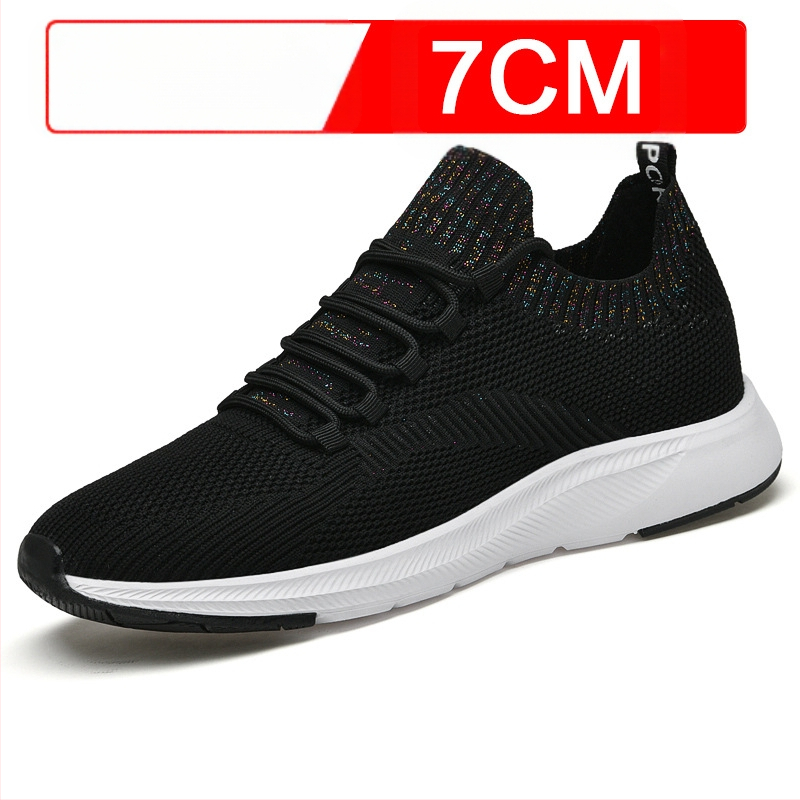 Suvised nähtamatud kõrgust suurendavad meeste kingad 7cm hingavast lendava kootud võrgust kõrgust suurendavad kingad meeste valged tossud vabaaja lauakingad