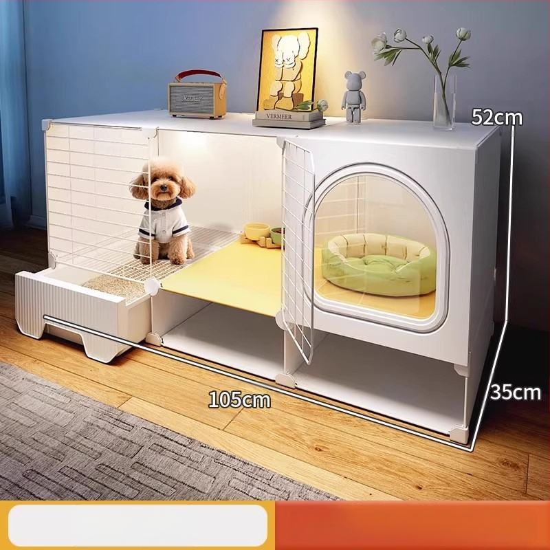 Cușcă pentru câini cu toaletă separată, o cameră, un living și o baie, cușcă pentru câini mici, cușcă pentru animale de companie de uz casnic, tip Teddy Pomeranian