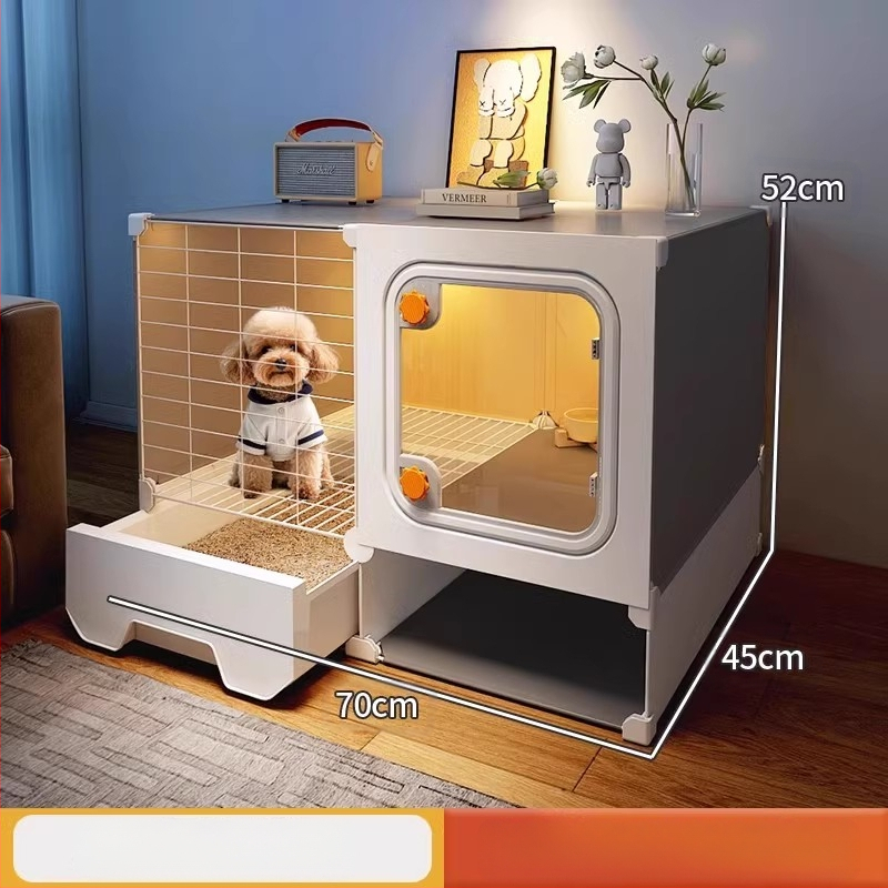 Cușcă pentru câini cu toaletă separată, o cameră, un living și o baie, cușcă pentru câini mici, cușcă pentru animale de companie de uz casnic, tip Teddy Pomeranian