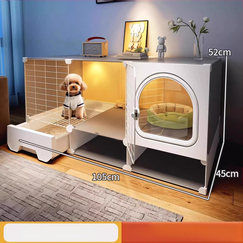 Cușcă pentru câini cu toaletă separată, o cameră, un living și o baie, cușcă pentru câini mici, cușcă pentru animale de companie de uz casnic, tip Teddy Pomeranian