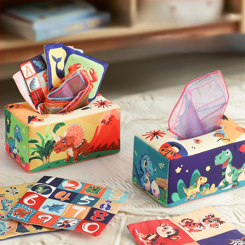 Kūdikių linksmybės, audinių dėžutė, vaikiška audinių knyga, dėlionė, ankstyvojo ugdymo žiedas, popierius, gali įkąsti, 0–3 metų naujagimio raminamieji žaislai