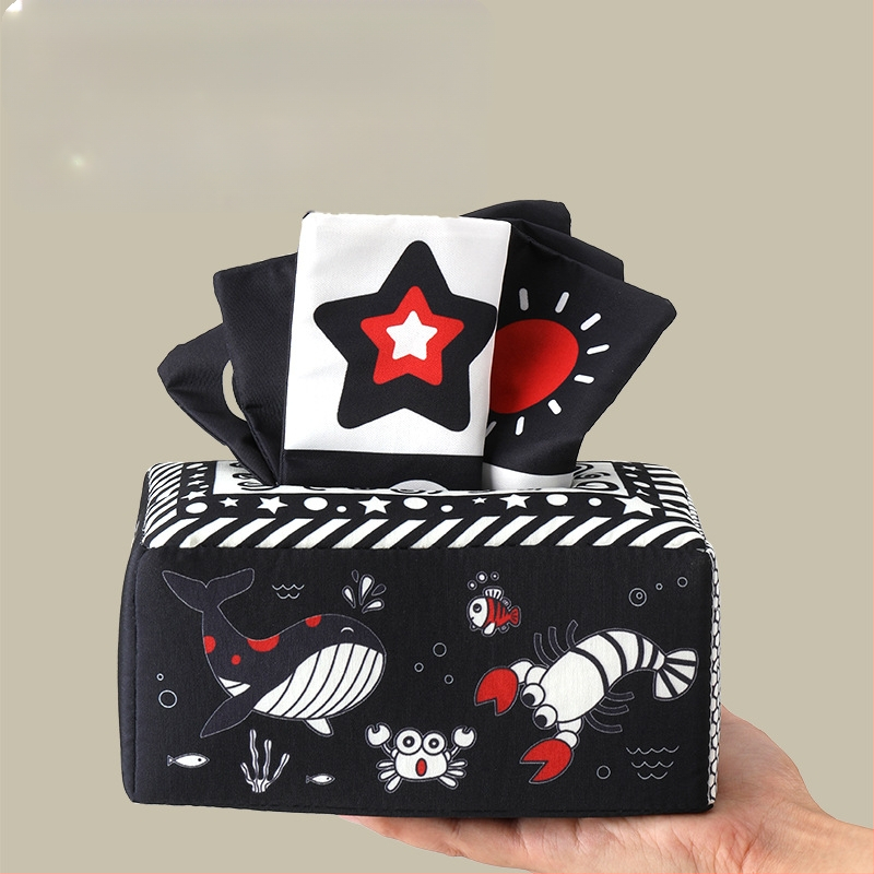 Kūdikių linksmybės, audinių dėžutė, vaikiška audinių knyga, dėlionė, ankstyvojo ugdymo žiedas, popierius, gali įkąsti, 0–3 metų naujagimio raminamieji žaislai