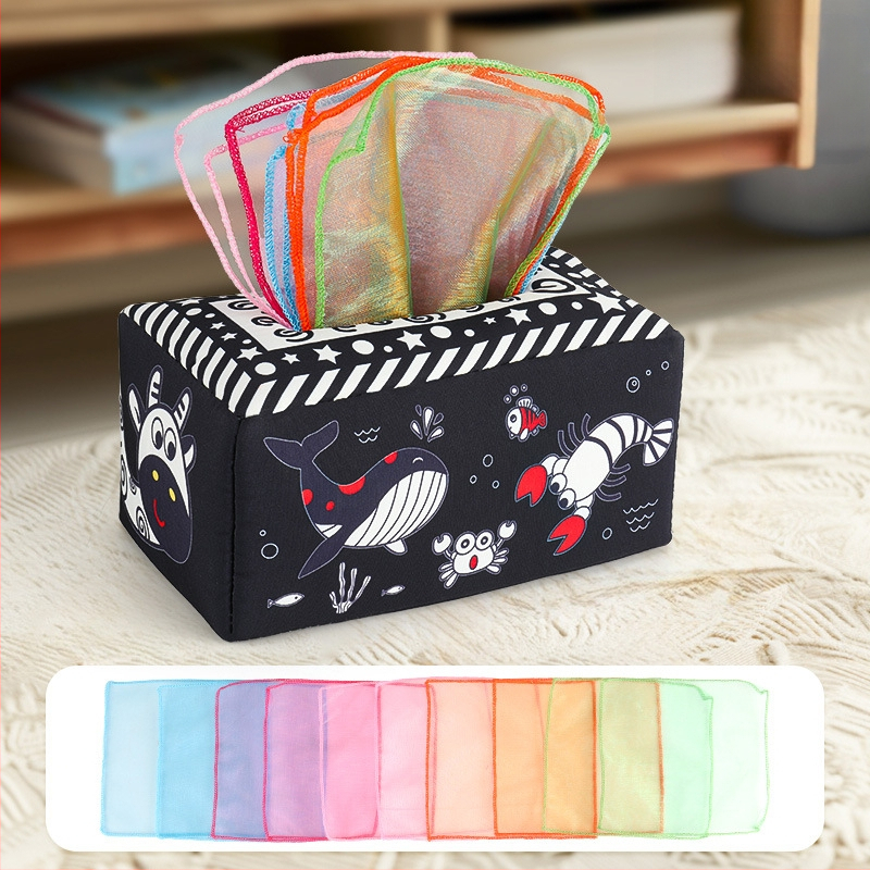 Kūdikių linksmybės, audinių dėžutė, vaikiška audinių knyga, dėlionė, ankstyvojo ugdymo žiedas, popierius, gali įkąsti, 0–3 metų naujagimio raminamieji žaislai