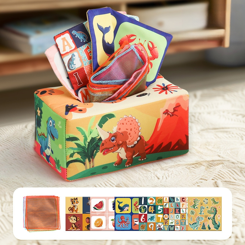 Kūdikių linksmybės, audinių dėžutė, vaikiška audinių knyga, dėlionė, ankstyvojo ugdymo žiedas, popierius, gali įkąsti, 0–3 metų naujagimio raminamieji žaislai