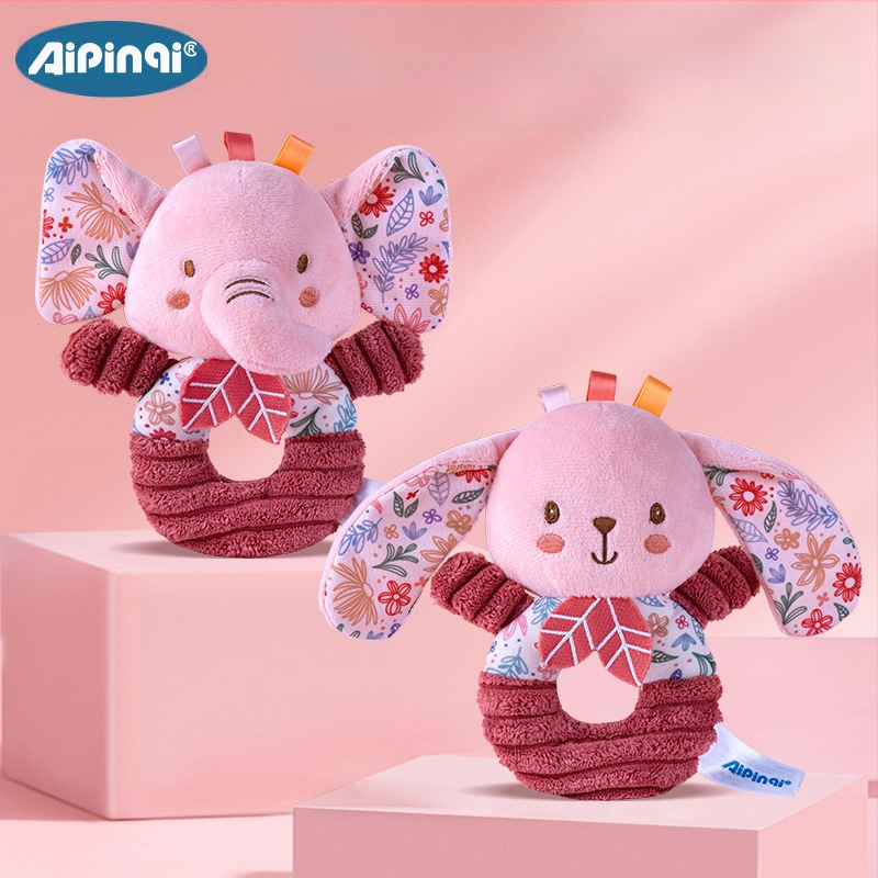 Aipinqi naujas rožinis rankinis žiedas naujagimiui pliušinis žaislas naujagimiui 0-1 metų kūdikiui BB lazdelės formos varpelis