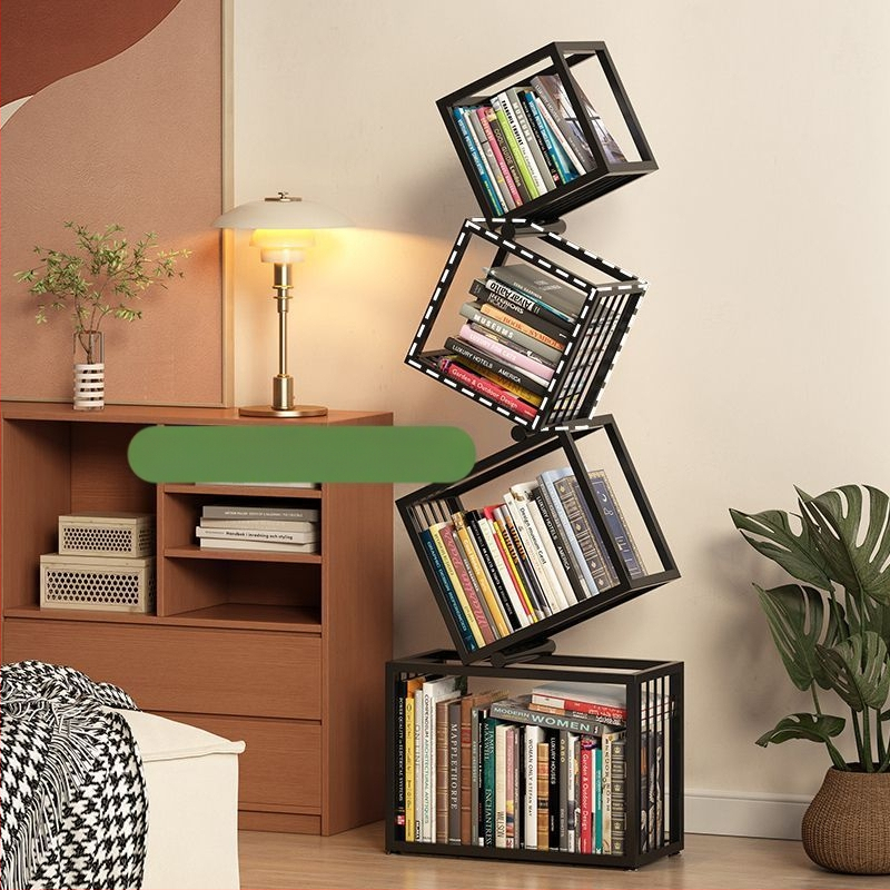 Trendikas kodunurk, vertikaalne loominguline raamaturiiul, moodne põrandal seisev lihtne hoiuriiul, raamaturiiuli kabinet, nurgariiul