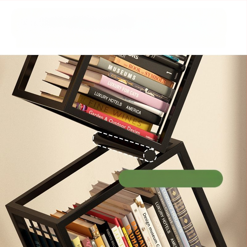 Trendikas kodunurk, vertikaalne loominguline raamaturiiul, moodne põrandal seisev lihtne hoiuriiul, raamaturiiuli kabinet, nurgariiul