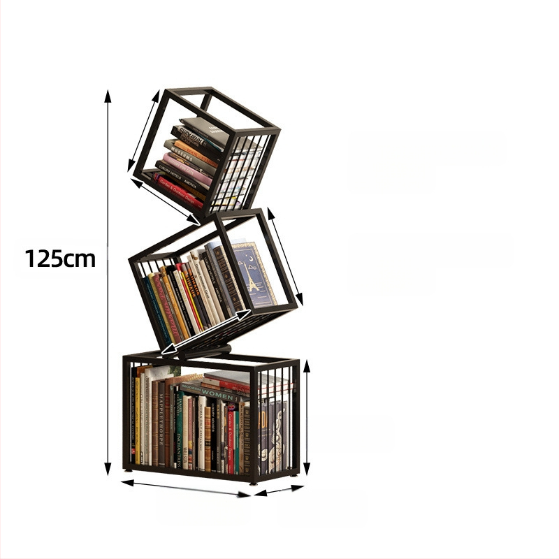 Trendikas kodunurk, vertikaalne loominguline raamaturiiul, moodne põrandal seisev lihtne hoiuriiul, raamaturiiuli kabinet, nurgariiul