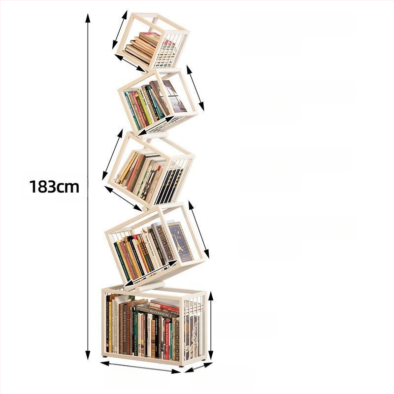 Trendikas kodunurk, vertikaalne loominguline raamaturiiul, moodne põrandal seisev lihtne hoiuriiul, raamaturiiuli kabinet, nurgariiul