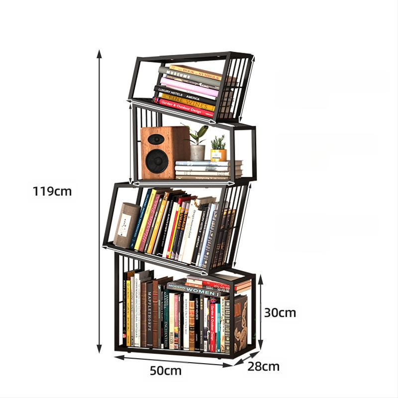 Trendikas kodunurk, vertikaalne loominguline raamaturiiul, moodne põrandal seisev lihtne hoiuriiul, raamaturiiuli kabinet, nurgariiul