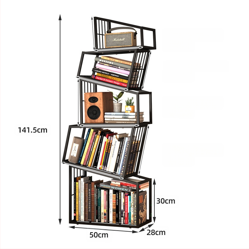 Trendikas kodunurk, vertikaalne loominguline raamaturiiul, moodne põrandal seisev lihtne hoiuriiul, raamaturiiuli kabinet, nurgariiul
