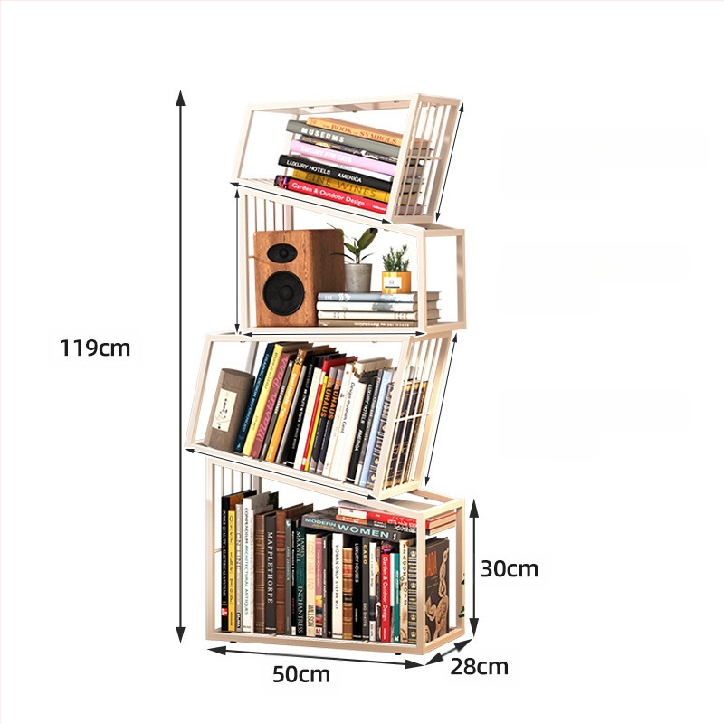 Trendikas kodunurk, vertikaalne loominguline raamaturiiul, moodne põrandal seisev lihtne hoiuriiul, raamaturiiuli kabinet, nurgariiul