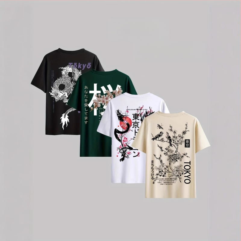 Amazoni meeste 230g Jaapani moe esi- ja tagakülje trükitud ümara kaelusega lühikeste varrukatega top väliskaubanduse suvine lühikeste varrukatega T-särk