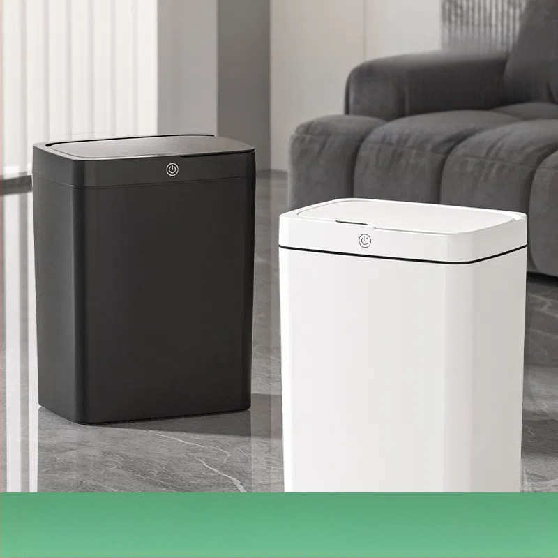 Bekontakčiu būdu atidaroma išmanioji šiukšliadėžė su dangteliu, automatinė pakavimo išmanioji šiukšliadėžė, šiukšliadėžė vonios kambario tarpui