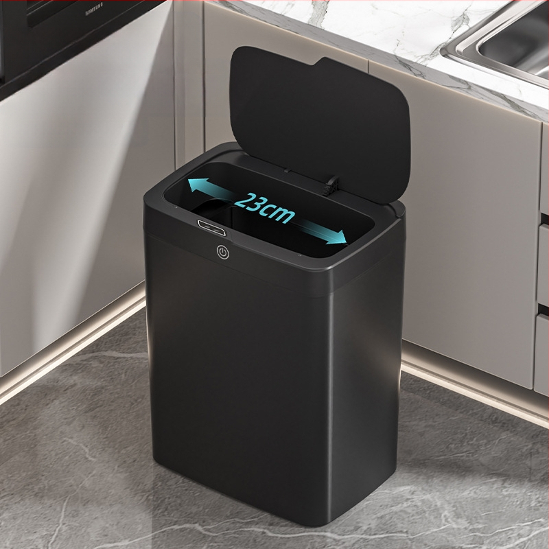 Bekontakčiu būdu atidaroma išmanioji šiukšliadėžė su dangteliu, automatinė pakavimo išmanioji šiukšliadėžė, šiukšliadėžė vonios kambario tarpui