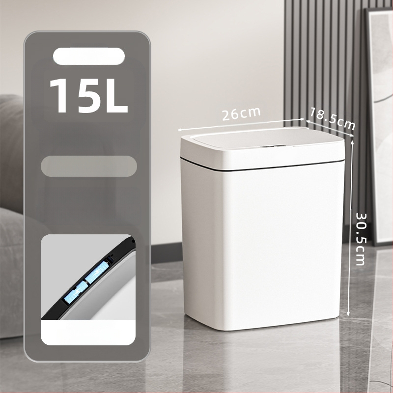 Bekontakčiu būdu atidaroma išmanioji šiukšliadėžė su dangteliu, automatinė pakavimo išmanioji šiukšliadėžė, šiukšliadėžė vonios kambario tarpui