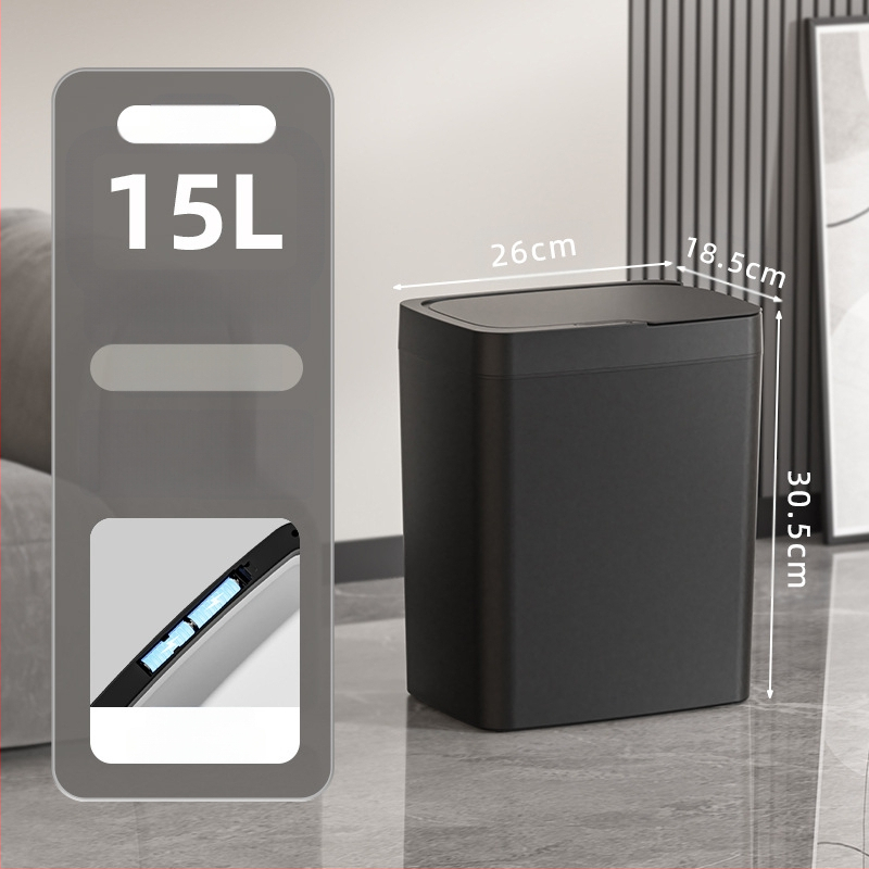 Bekontakčiu būdu atidaroma išmanioji šiukšliadėžė su dangteliu, automatinė pakavimo išmanioji šiukšliadėžė, šiukšliadėžė vonios kambario tarpui