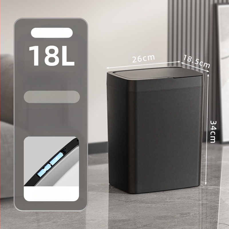 Bekontakčiu būdu atidaroma išmanioji šiukšliadėžė su dangteliu, automatinė pakavimo išmanioji šiukšliadėžė, šiukšliadėžė vonios kambario tarpui