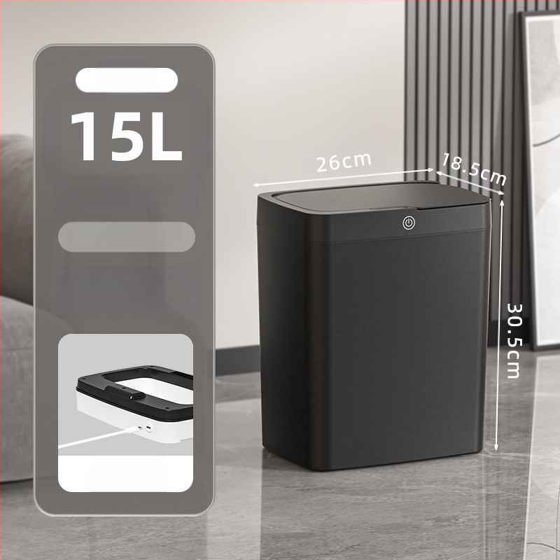 Bekontakčiu būdu atidaroma išmanioji šiukšliadėžė su dangteliu, automatinė pakavimo išmanioji šiukšliadėžė, šiukšliadėžė vonios kambario tarpui