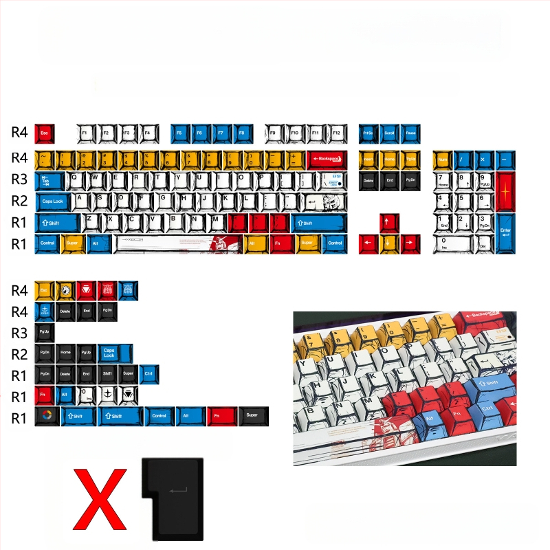 Gundam Comic Hundred Mixed Lamp Key Cap Original High 136 Key Full Set Classic Simple Mehaaniline klaviatuuri klahvikork Key Meow
