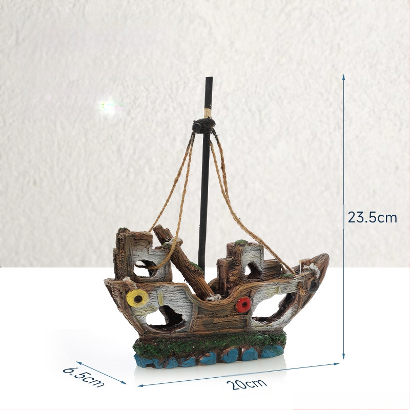 Piraadilaeva akvaariumi maastik, kalapaak, maastiku kaunistus, paadi vältimine, maja kaunistus, paat, õõnesvaiguga laev, laevahukk, GC