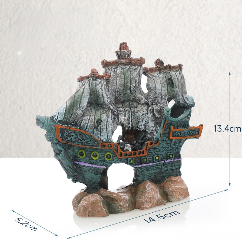 Piraadilaeva akvaariumi maastik, kalapaak, maastiku kaunistus, paadi vältimine, maja kaunistus, paat, õõnesvaiguga laev, laevahukk, GC