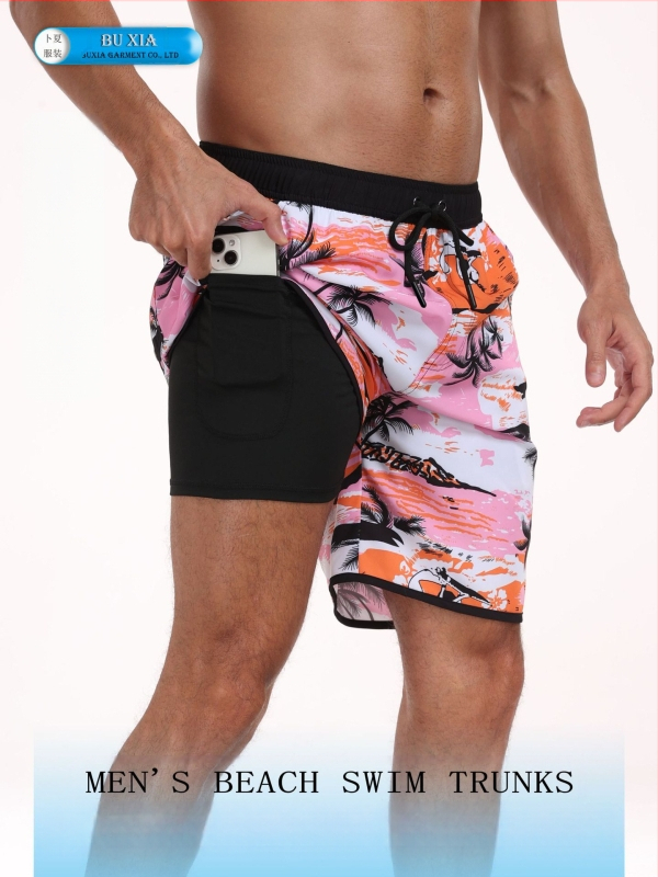 Meeste piiriülesed lühikesed püksid, meeste kiiresti kuivavad ujumispüksid, moodsed lahtised rannapüksid, mitme taskuga trükitud disainiga rannapüksid