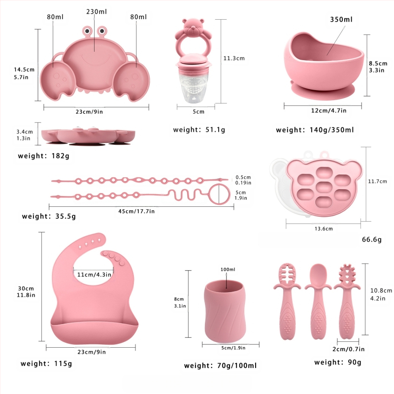 Силиконова чиния за хранене за ново бебе, бебешка храна, добавки, прибори за хранене, детски костюм за хранене, анимационна чиния с раци и верига против изпускане.