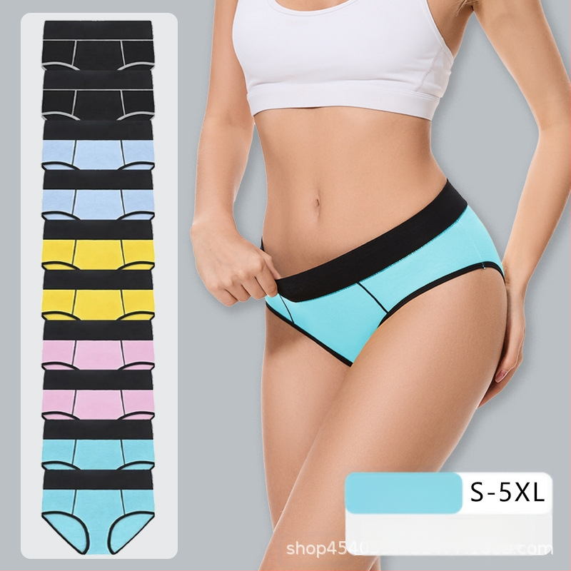 Piiriülene 10-osaline Amazoni puuvillane naiste aluspesu kõrge vöökoha ja puusaga, mitme suurusega kontrastne naiste aluspesu