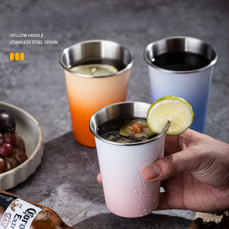 Nerūdijančio plieno alaus puodelis didelės talpos vieno sluoksnio vandens puodelis garbanotas vyno puodelis pieno arbatos kavos puodelis nešiojamas kempingo puodelis