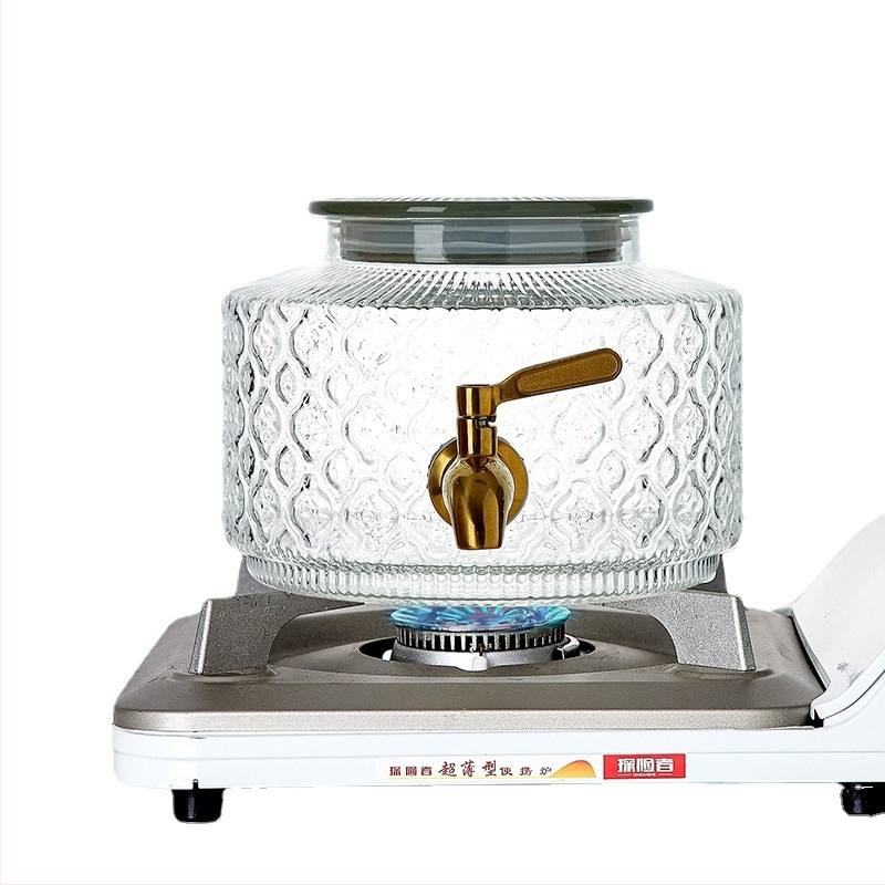 Stiklinis šaldytuvo šalto vandens butelis su čiaupu vasarinių vaisių arbatos kibirėlis, atsparus aukštai temperatūrai, ledinio vandens gėrimų kibirėlis, šalto vandens ekstrakcijos puodas, šalto vandens butelis