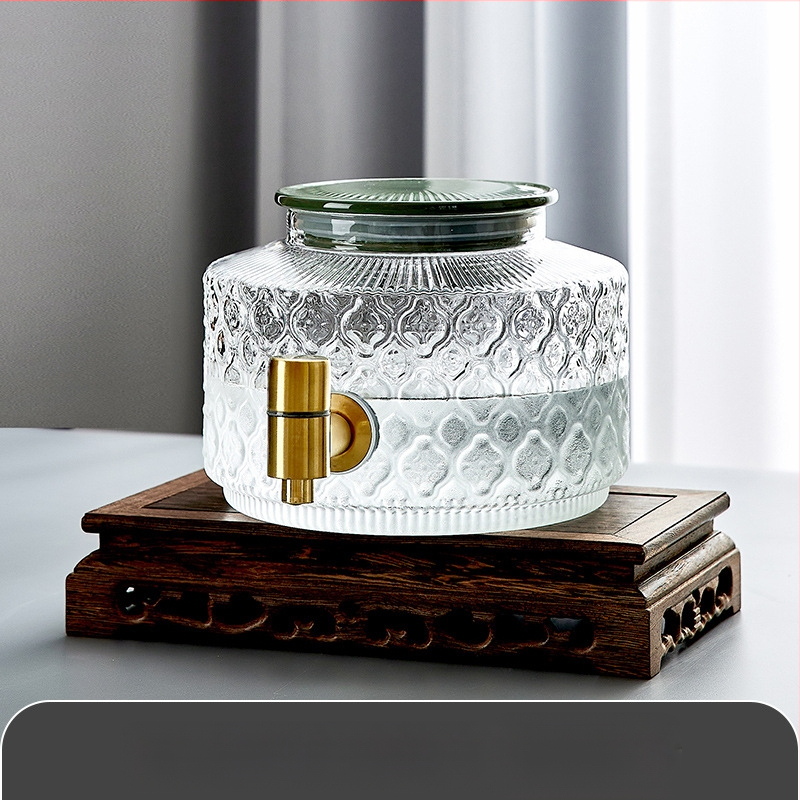 Stiklinis šaldytuvo šalto vandens butelis su čiaupu vasarinių vaisių arbatos kibirėlis, atsparus aukštai temperatūrai, ledinio vandens gėrimų kibirėlis, šalto vandens ekstrakcijos puodas, šalto vandens butelis