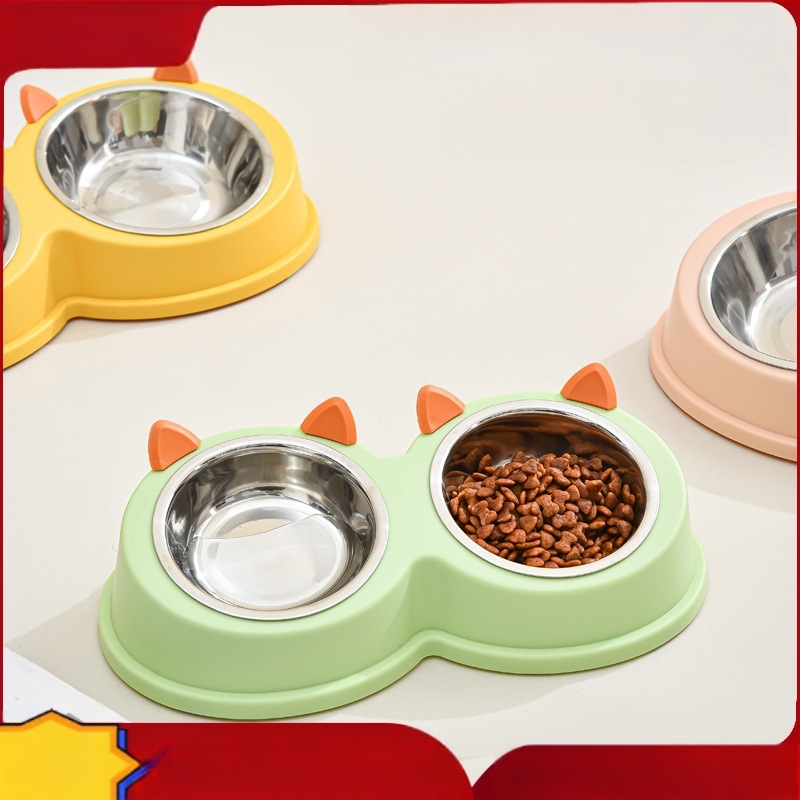 Kassikõrvad roostevabast terasest Lemmikloomakauss koerakauss kassikauss koeratoidukauss kassitoidukauss koera ja kassi söömise ja joomise topeltkaussiga lauanõud