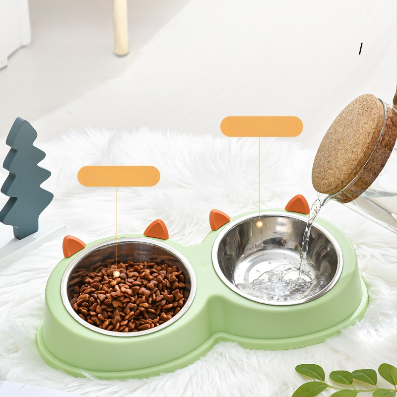 Kassikõrvad roostevabast terasest Lemmikloomakauss koerakauss kassikauss koeratoidukauss kassitoidukauss koera ja kassi söömise ja joomise topeltkaussiga lauanõud