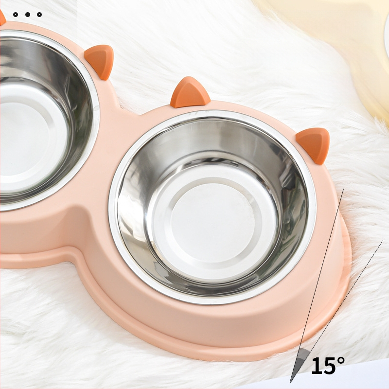 Kassikõrvad roostevabast terasest Lemmikloomakauss koerakauss kassikauss koeratoidukauss kassitoidukauss koera ja kassi söömise ja joomise topeltkaussiga lauanõud