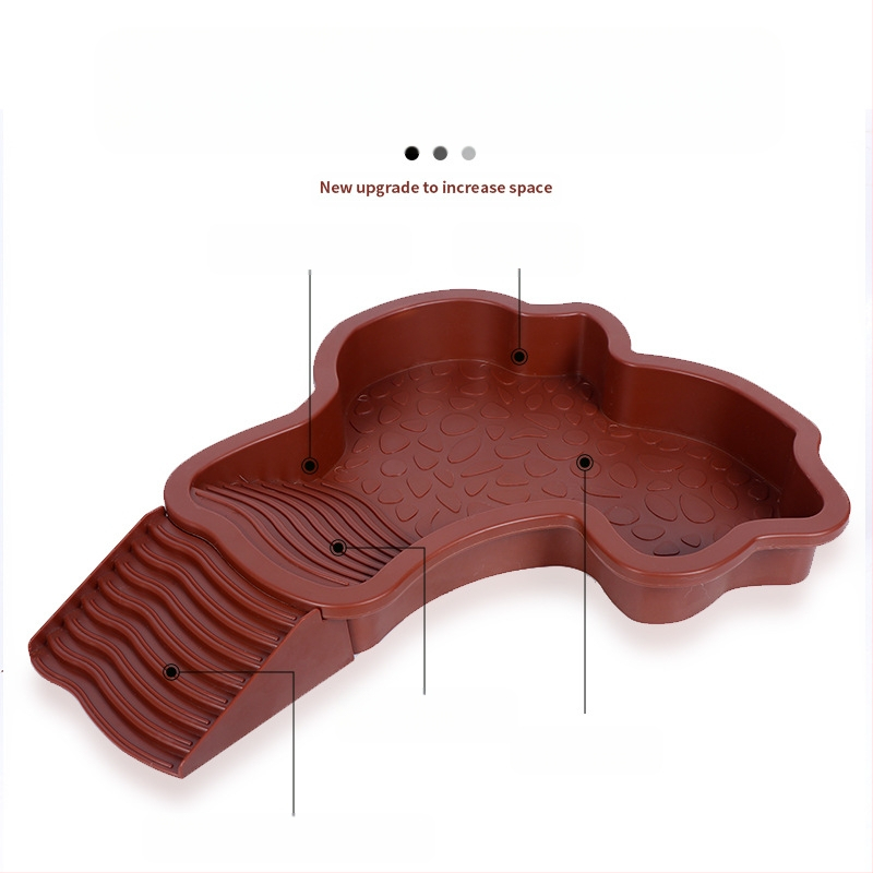 Poolveekilpkonnade vannibassein, kollase koorega kilpkonnad, kilpkonnade toitmisbassein, peesitamisplatvorm, kaheotstarbeline maismaa- ja veekilpkonnabassein, kukkumisvastane kilpkonnade vannikast