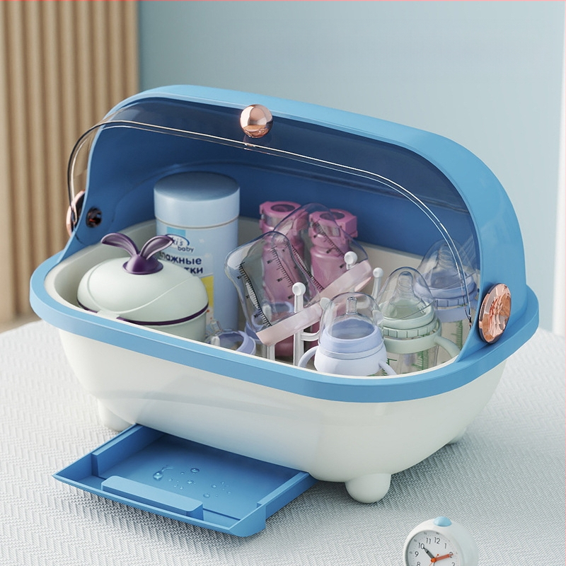 Naujų kūdikių buteliukų laikymo dėžutė, maisto papildų įrankis, nutekėjimo lentynėlė, kūdikių stalo įrankiai, dulkėms atspari atverčiama didelės talpos laikymo dėžutė